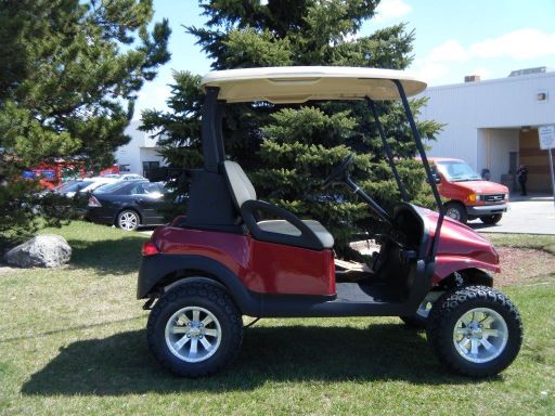 Golf Cart - Club Car Red Lifted - Side